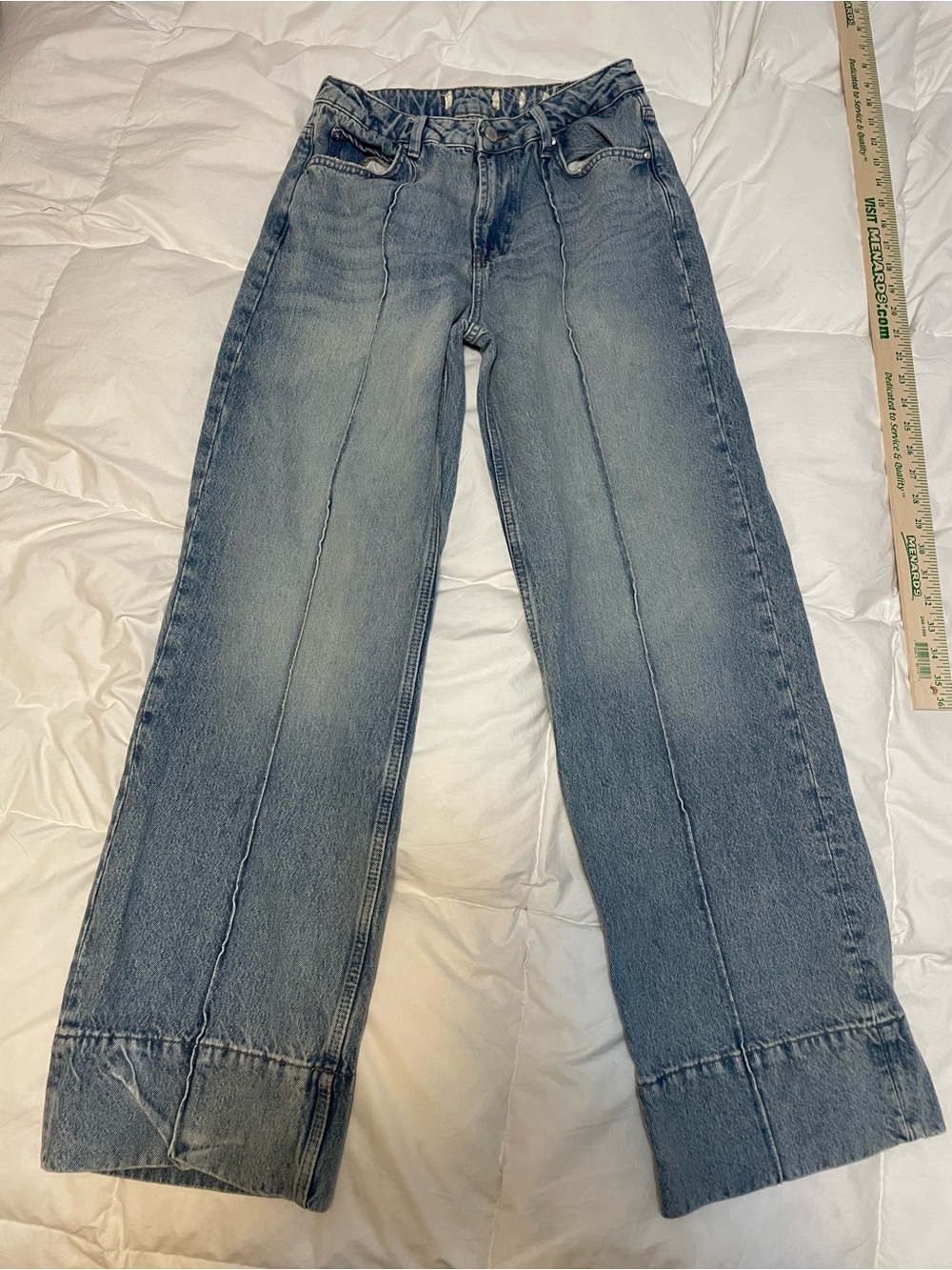 Wide leg front seam pin tuck long tall jeans Sz